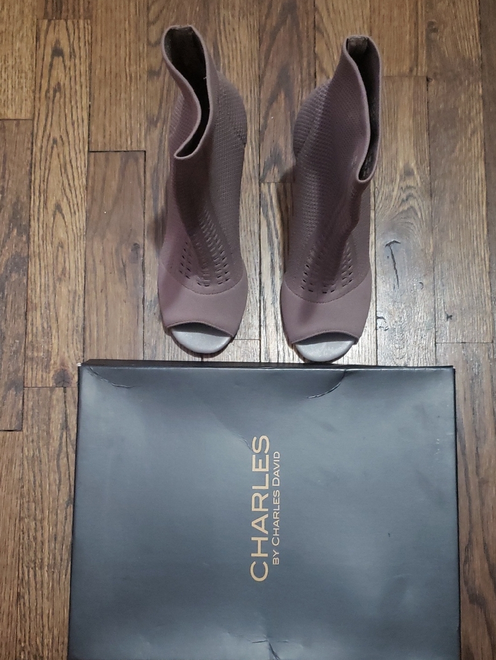 Charles by Charles David Mauve Knit Peep-Toe Ankle Booties